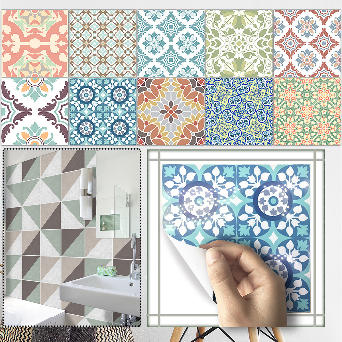 Moroccan Style Tile Wall Stickers Kitchen Bathroom Self-Adhesive Mosaic Decor